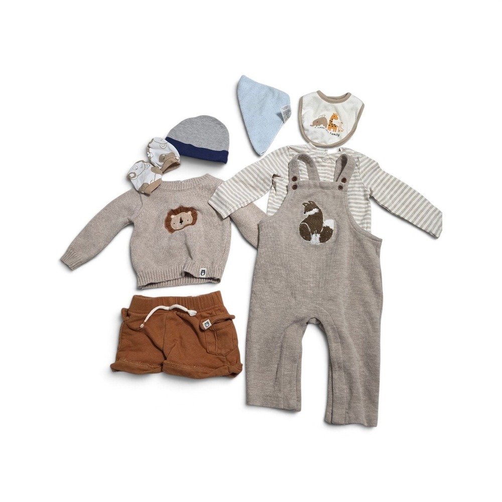 Baby Boy 8 Piece Bundle Lion Sweater Romper Bodysuit Hat 0-3M